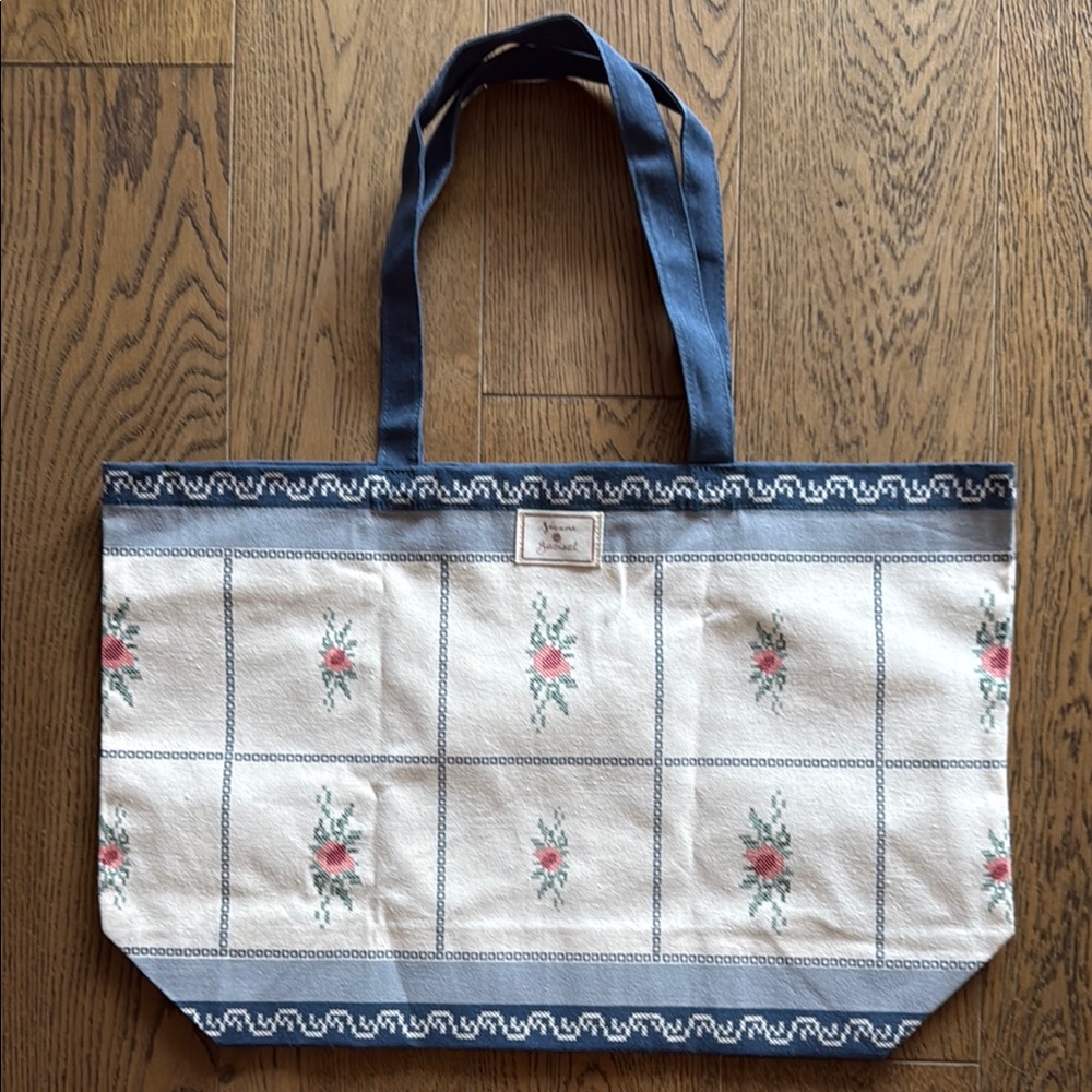 Sezane Canvas Tote Bag - Blue flowers NEW